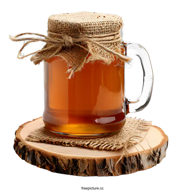 [Transparent Background PNG]Honey Jar on Wooden Slice