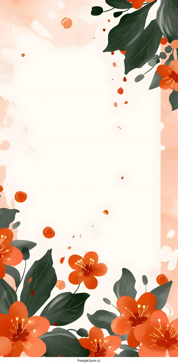 Orange Floral Border Watercolor Illustration
