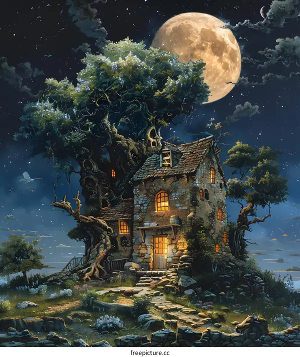 Magical Treehouse Under the Moonlight