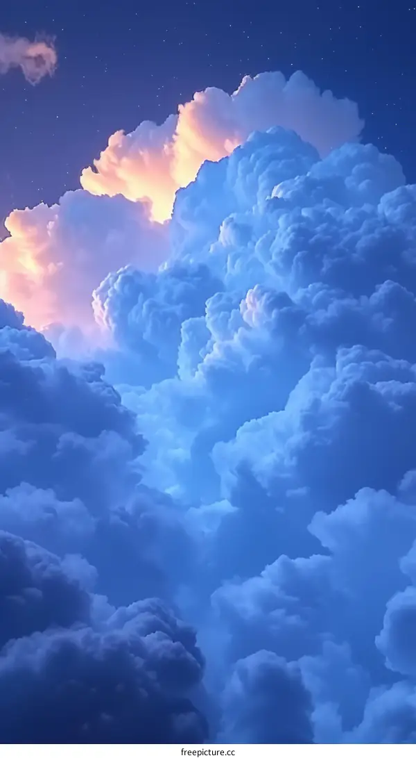 Blue and white cloudscape with stars in the background