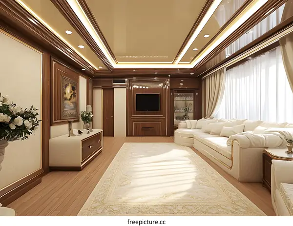 Luxury Living Room Interior Design with Wooden Paneling