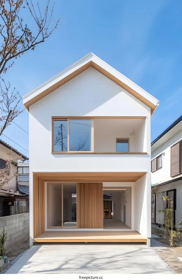 Modern Japanese Two Story House with Wooden Accents