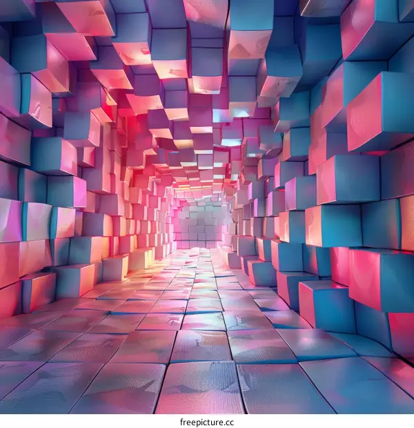 Futuristic Pink and Blue 3D Tunnel Corridor