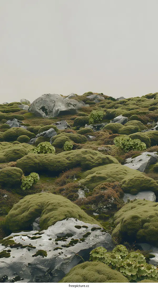 Green Moss Covered Rocks in Landscape