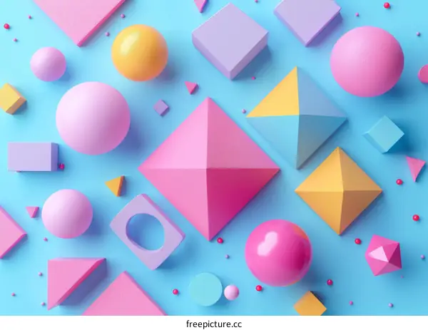 3D Geometric Shapes on a Blue Surface