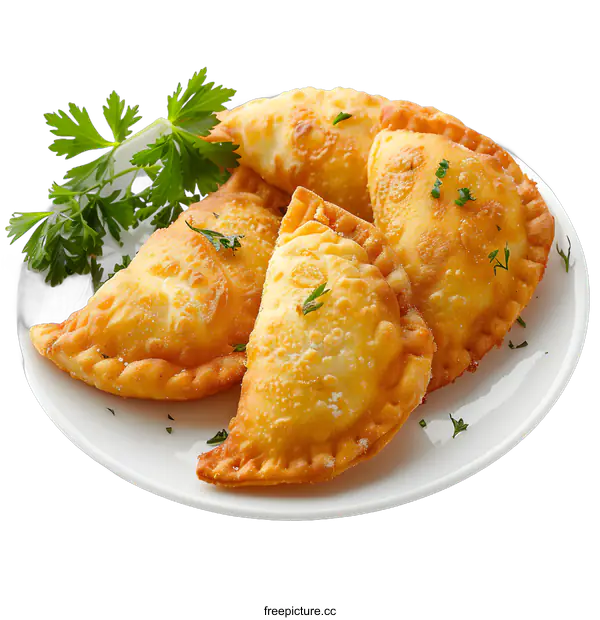 [Transparent Background PNG]Crispy Empanadas on a White Plate