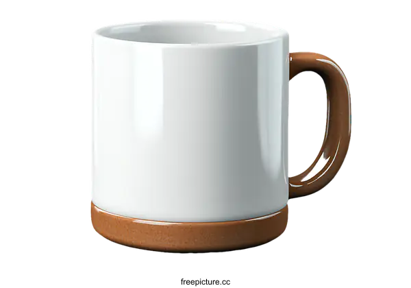 [Transparent Background PNG]Blank White Ceramic Mug with Brown Base and Handle