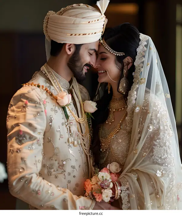 Indian bride and groom in traditional wedding attire