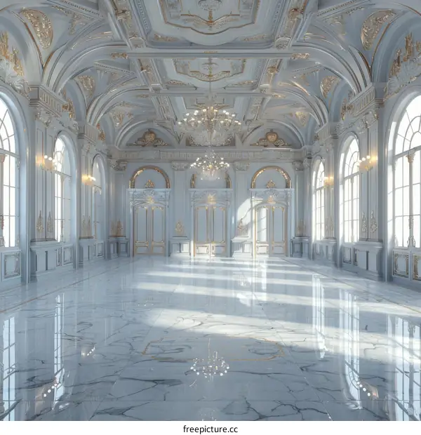 Elegant Light Blue Palace Ballroom Interior