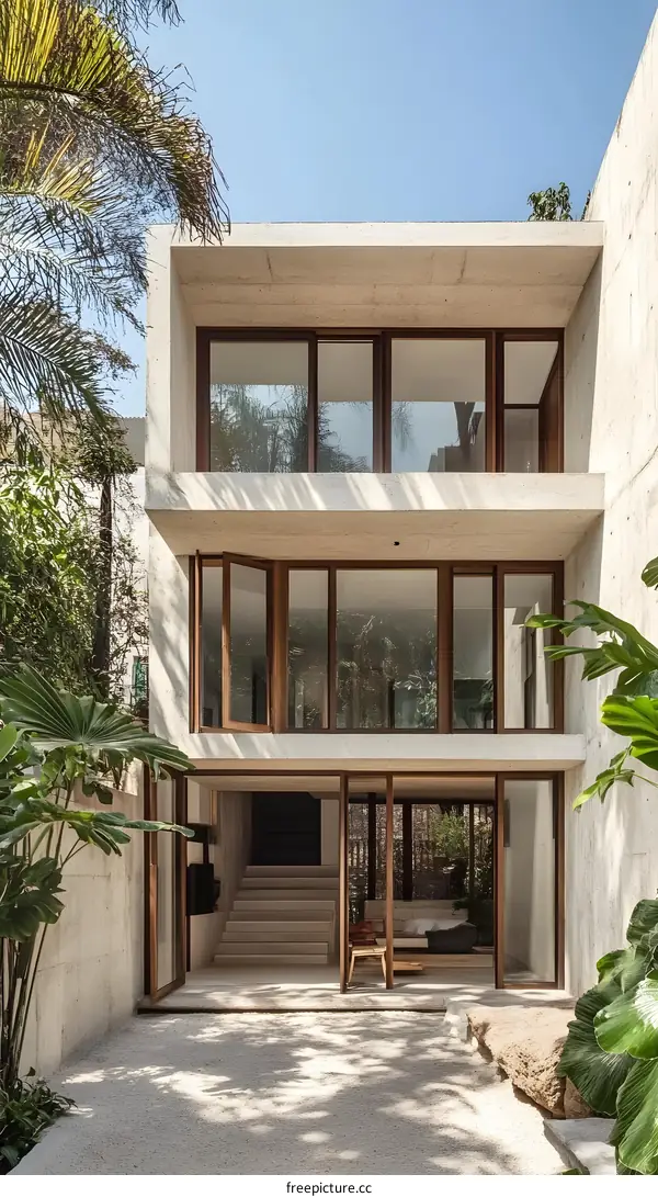 Modern Concrete House with Large Windows and Patio