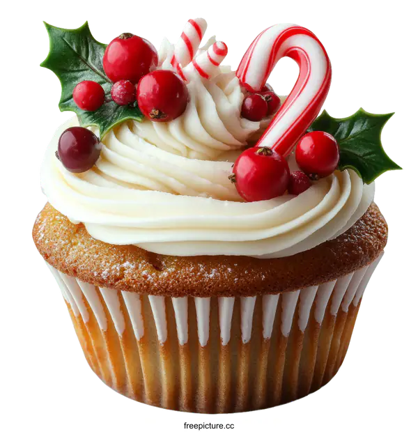 [Transparent Background PNG]Christmas Cupcake with Festive Decorations