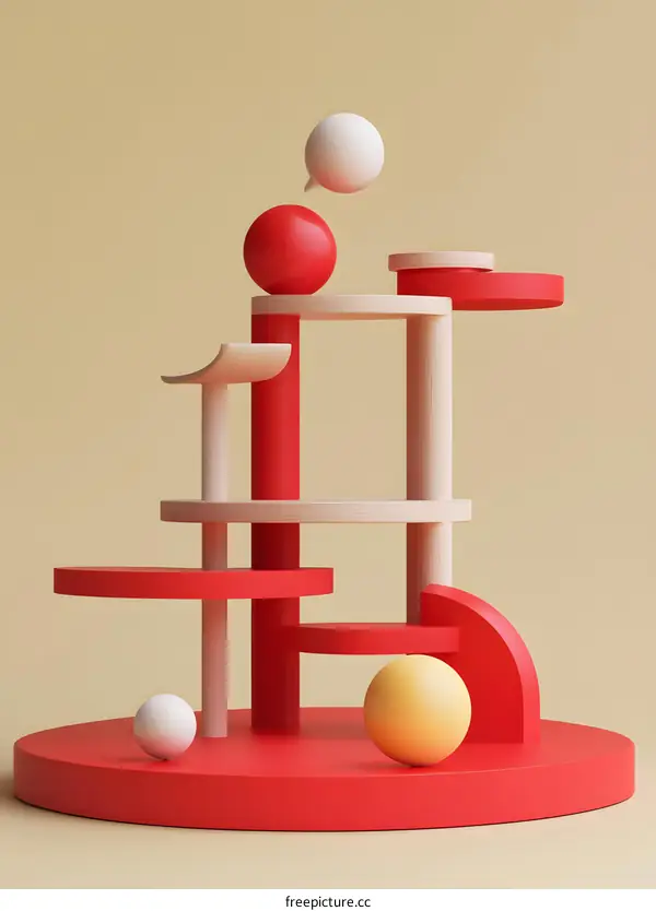 Abstract 3D Geometric Shapes Wooden Structure