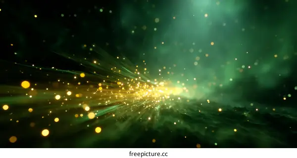 Abstract Green and Gold Spark Explosion Background