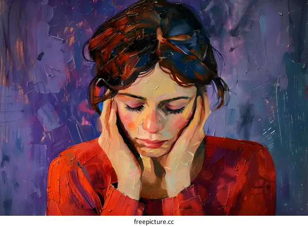 Portrait of a young woman with long brown hair wearing a red shirt