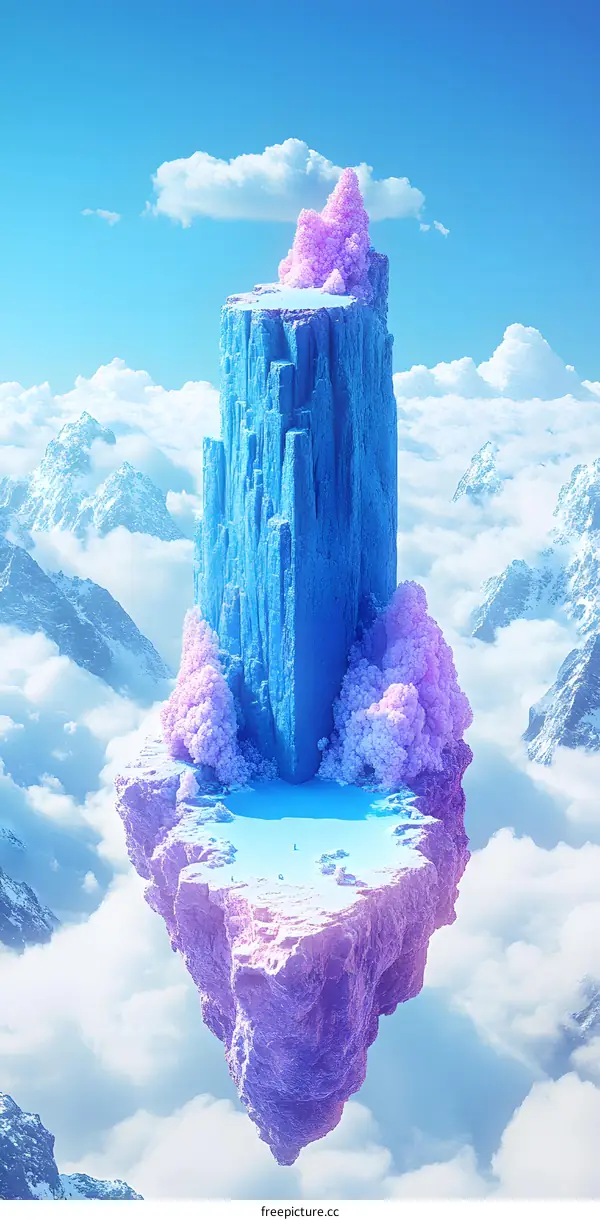 Floating Island with Blue Rock and Pink Trees