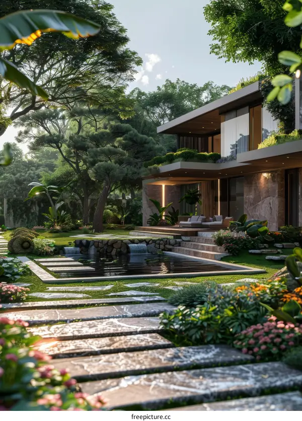 Courtyard house with natural elements