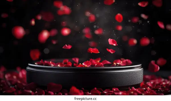 Rose Petals Falling on a Dark Platform