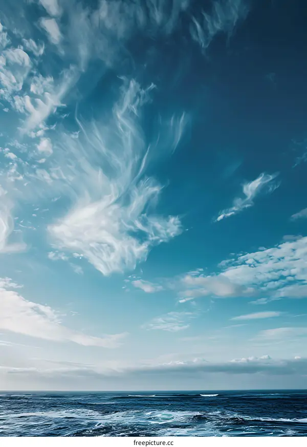 Blue Sky with White Clouds Over Ocean