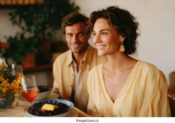 Couple Enjoying a Meal Together at a Restaurant
