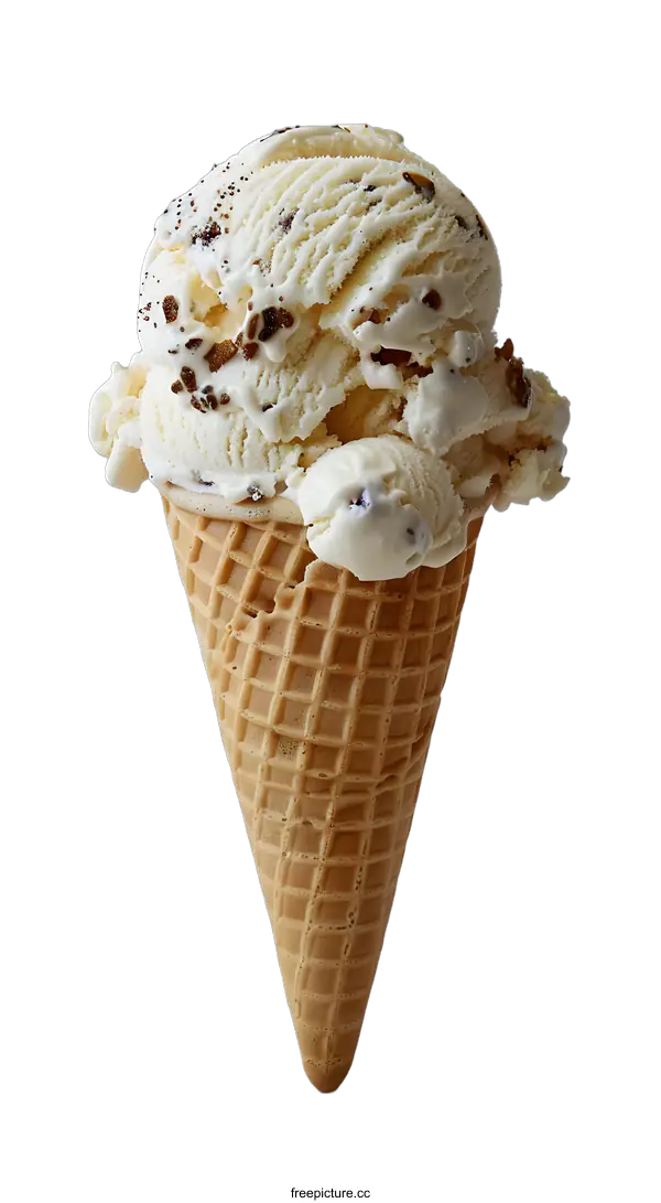[Transparent Background PNG]Close-up of vanilla ice cream in waffle cone