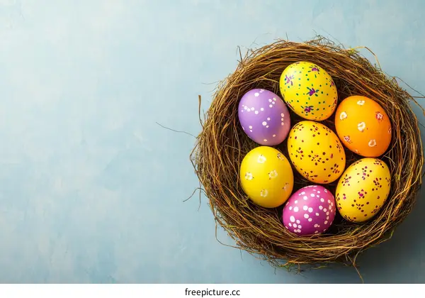 Colorful Easter Eggs in a Nest