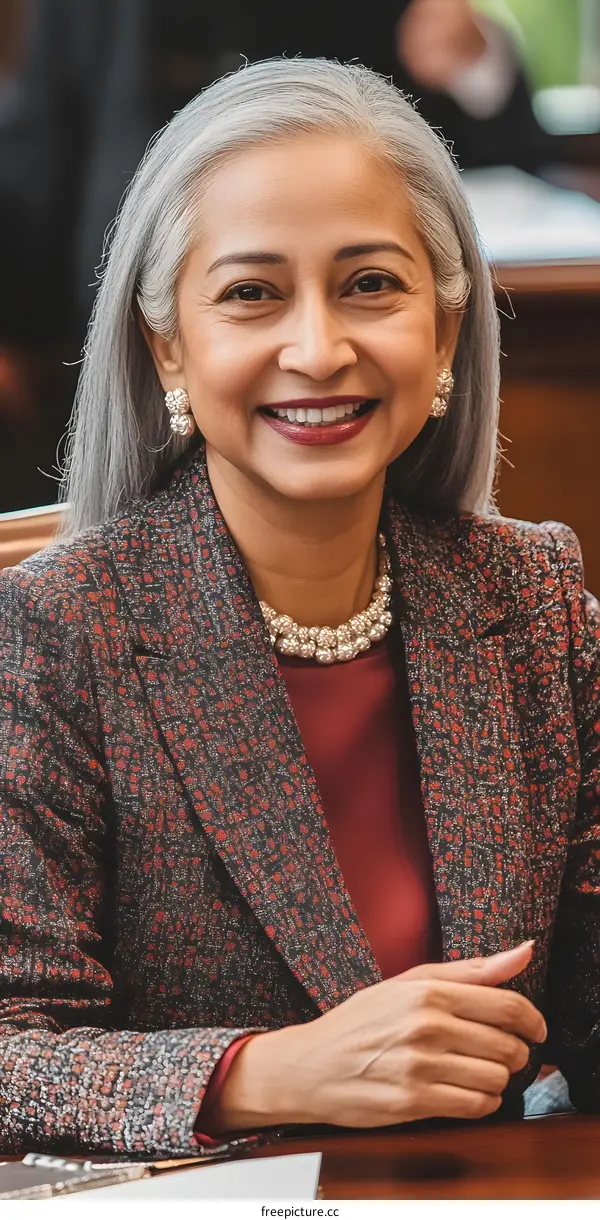 Portrait of a Smiling Woman in a Red Blazer