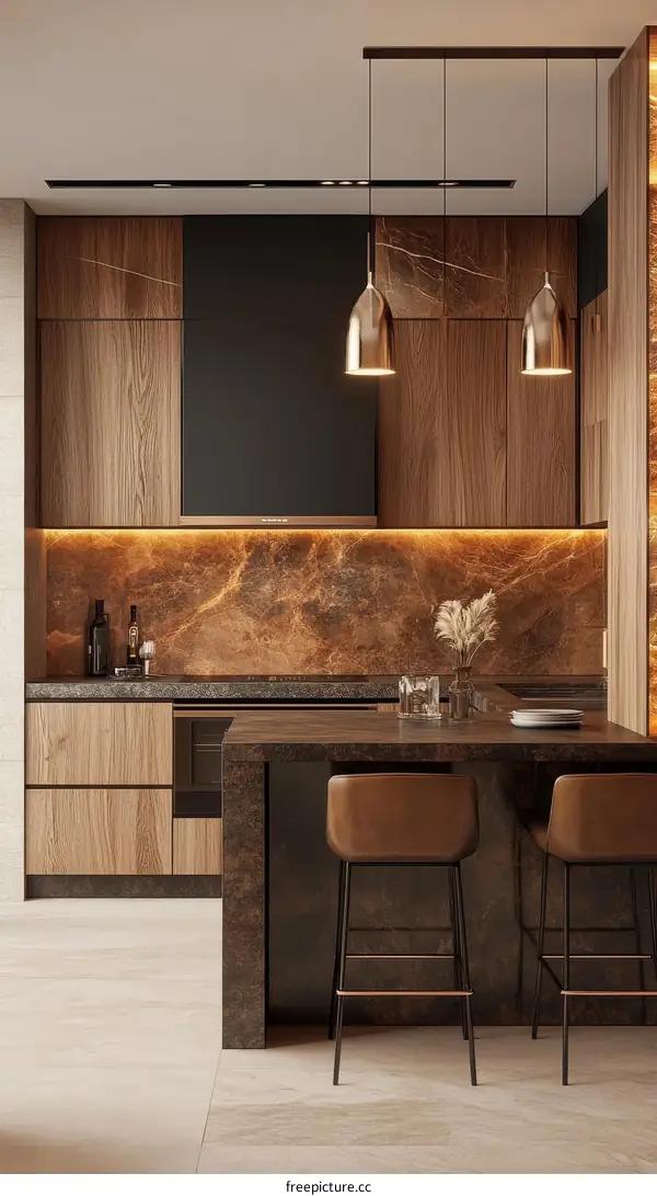Modern Kitchen Interior Design with Warm Wooden Cabinets