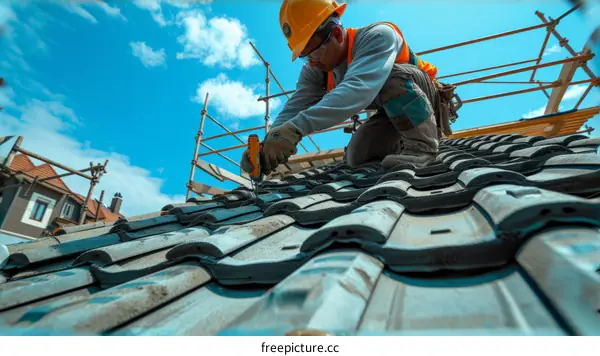 roofer installing asphalt shingles on a roof