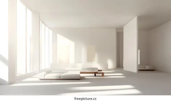 Minimalist Interior Design with Large Windows and Sunlight