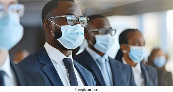 Business Professionals Wearing Face Masks in an Office Setting