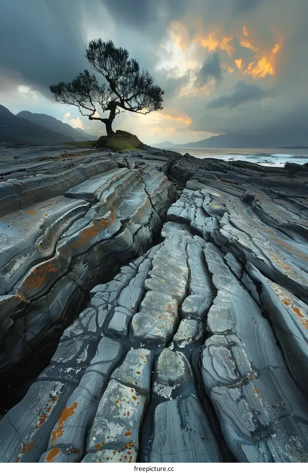 Rocky coast with a lonely tree
