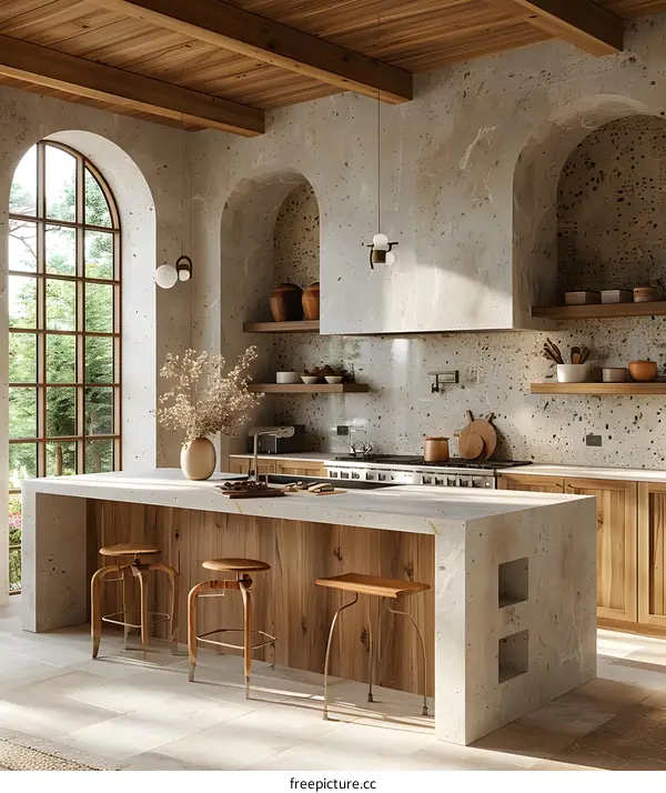 Modern Rustic Kitchen with Concrete Island