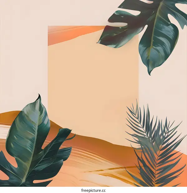 Minimalist Tropical Leaves Background with Abstract Shapes