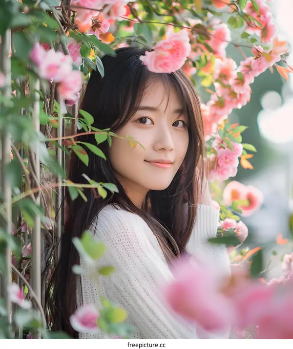 Portrait of a Young Woman in a Rose Garden