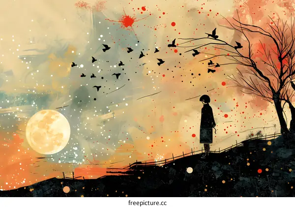 girl looking at the moon