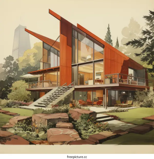 Modern house exterior design with large windows