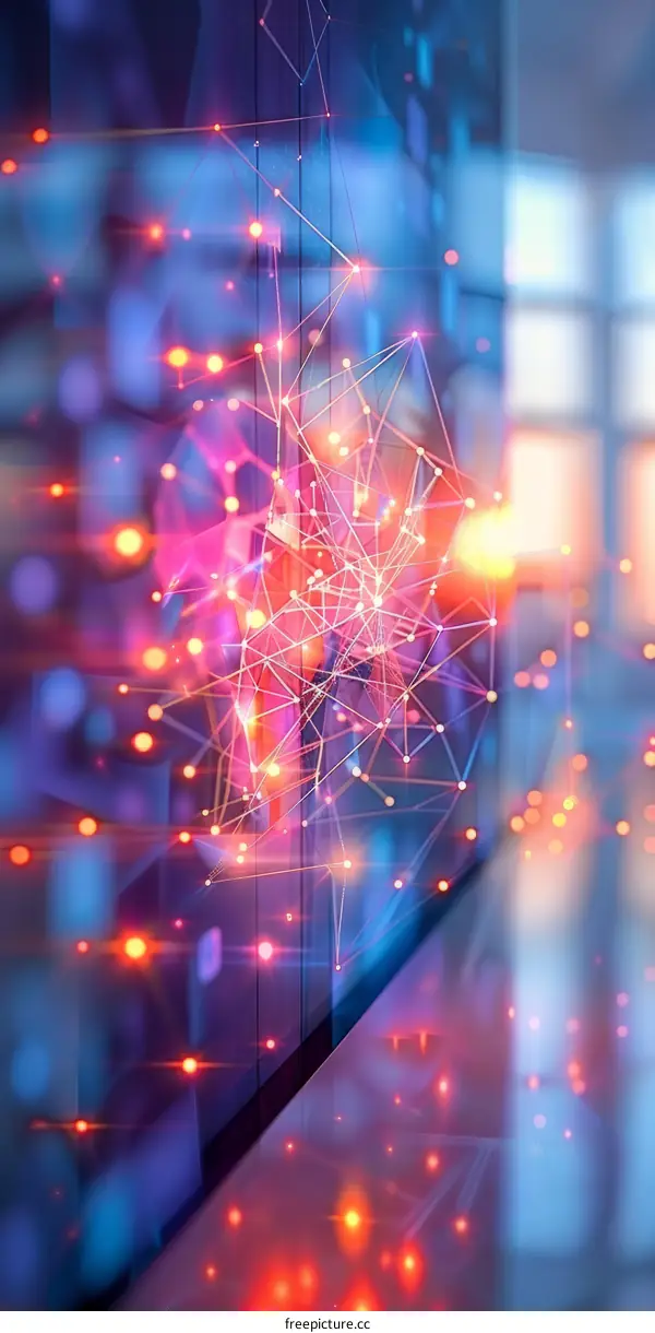 Glowing Network Connections on Dark Blue Background