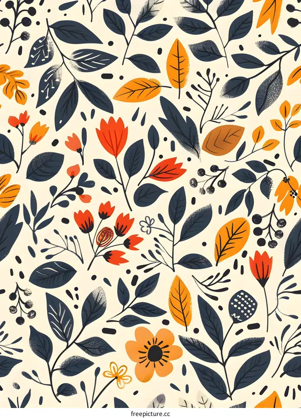 Colorful Floral Seamless Pattern with Leaves and Flowers