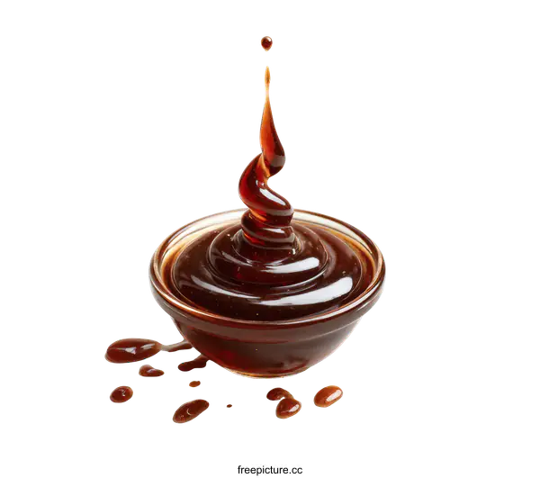 [Transparent Background PNG]Splashed Brown Sauce in a Small Glass Bowl