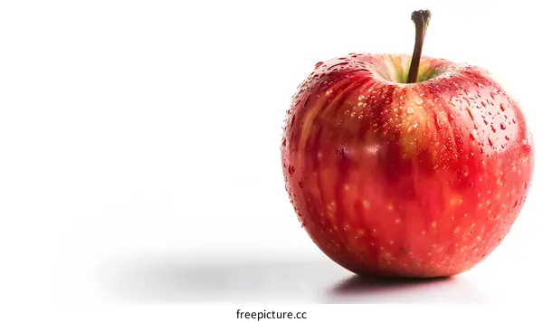 Red Apple with Water Drops on White Background