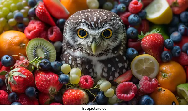 Owl Surrounded by Nature's Bounty