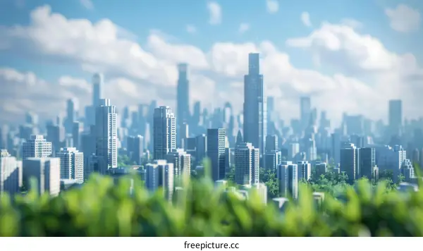 Modern City Skyline with Lush Green Landscaping