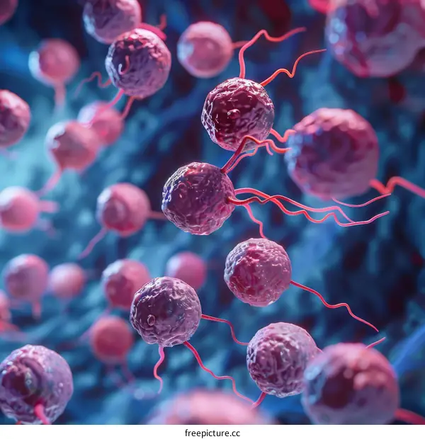 3D illustration of a group of cancer cells