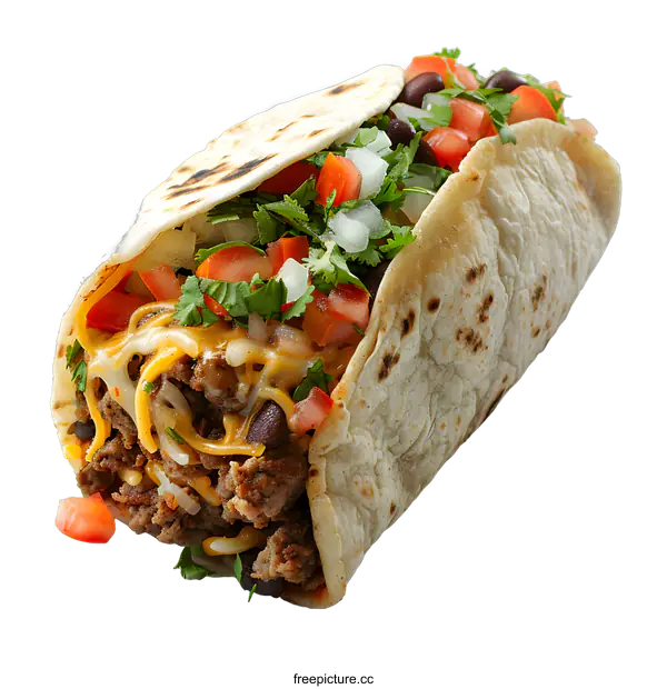 [Transparent Background PNG]Delicious Ground Beef Taco with Toppings