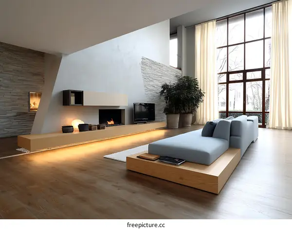 Modern Minimalist Living Room Design with Wooden Furniture