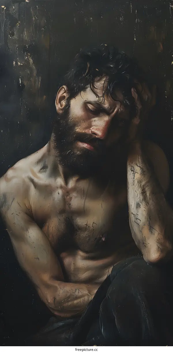 Portrait of a Man with a Beard and Scars