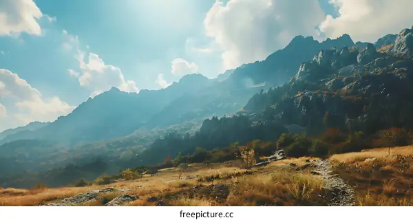 Mountain Range Landscape With Blue Sky