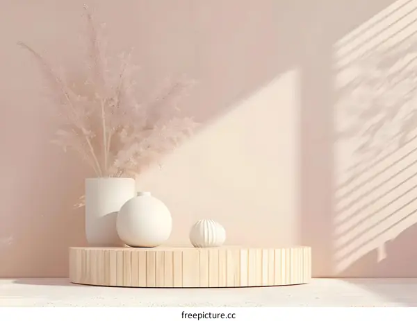 Minimalist Mockup with Pampas Grass and a Wooden Platform