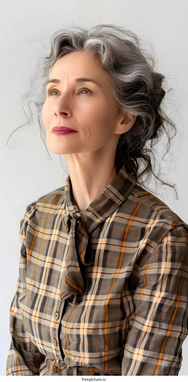 Contemplative Woman in Plaid Shirt