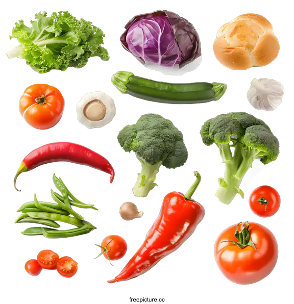 [Transparent Background PNG]Fresh Vegetables and Bread on White Background